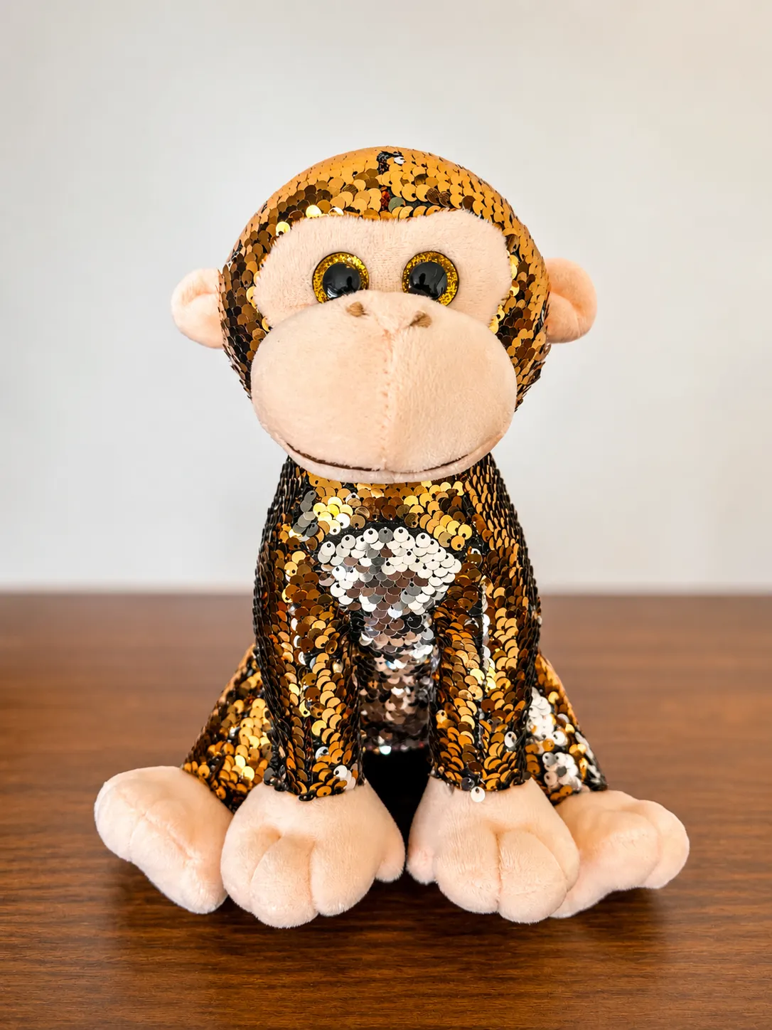 Macaco Laço Marrom Lantejoulas Olhos De Glitter Pelúcia BR M