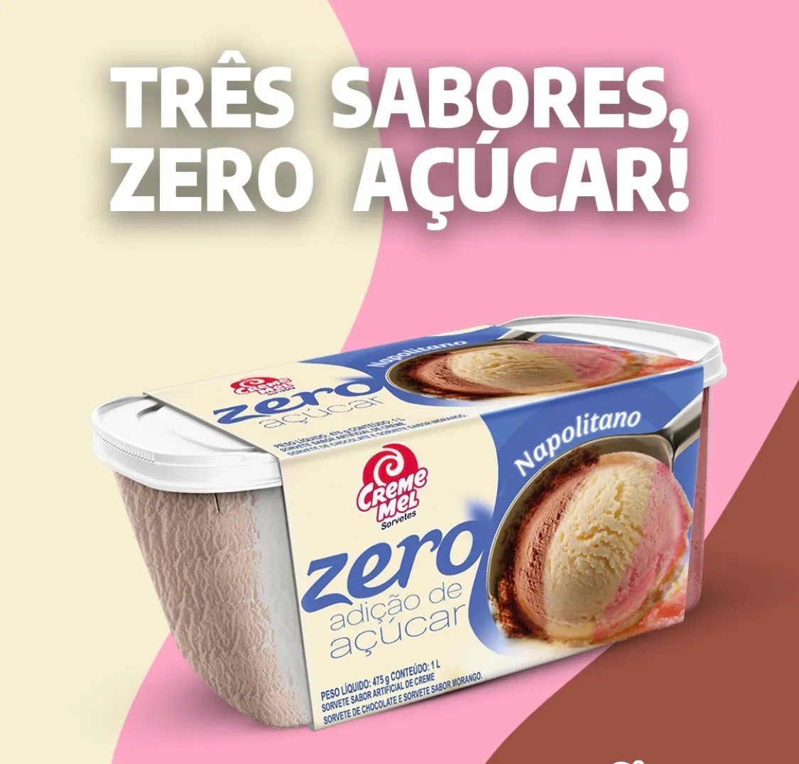 Pote Sorvete Creme Mel, Zero Açúcar 1 L.