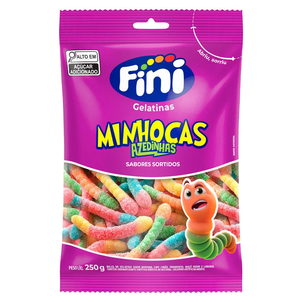 Gelatina Minhocas Azedinhos 250g Fini